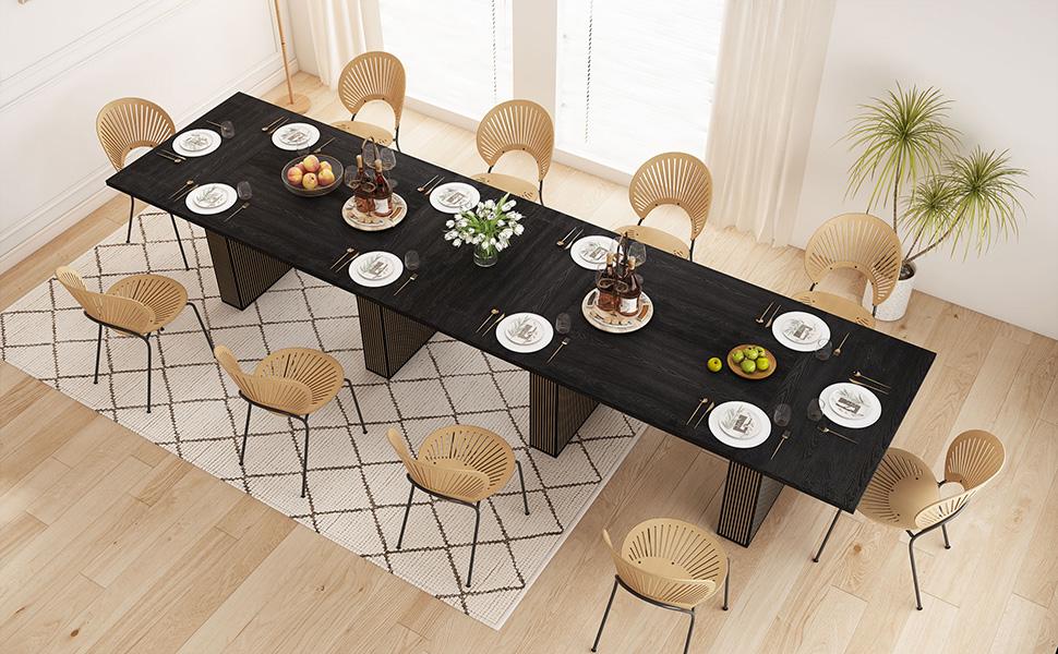 Giratree 78 Inch Dining Table for 6 8 10, Modern Farmhouse Rectangular Kitchen Table, Dining Room Long Tables with Wood Strip Base for Kitchen Living Room