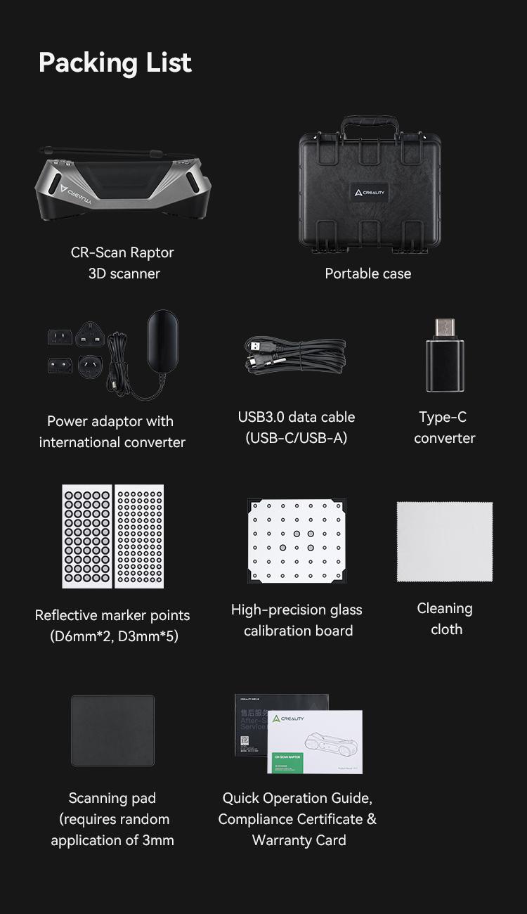 Creality CR-Scan Raptor 3D Scanner with Metrology Grade Accuracy and 7 Blue Laser Lines
