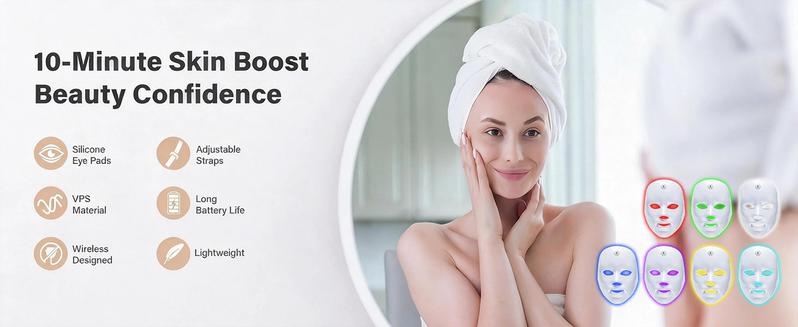 SHMHE Red light therapy mask, 7-color LED photorejuvenation mask, daily care photorejuvenation, wireless charging, ideal gift for women, autumn and winter skin care facial care gift