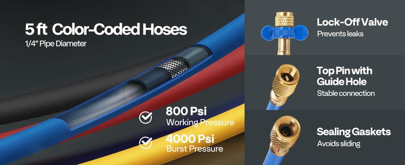 VIVOHOME Upgraded 4CFM 1/3 HP 1-Stage HVAC Vacuum Pump and 4 Way AC Manifold Gauge Set with Leak Detector, 5ft Hoses & Accessories for R134a R12 R22 R502 R410a Automotive Air Conditioner Maintenance