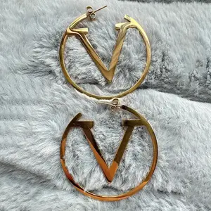 Stainless Steel V Cut Hoops Earrings