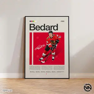 [UNFRAMED] Connor Bedard Poster, Chicago Blackhawks Poster, Mid-Century Modern, Sports Bedroom Posters