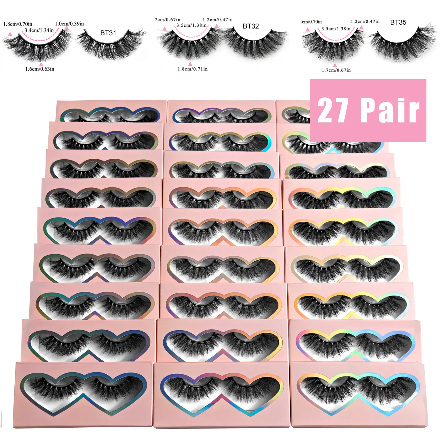 NO.1 BTLLSSH False Eyelashes 18mm 3 Styles 27 Pair PACK Mix Cross Natural Look Luxury Volume Faux Mink Lashes Reusable Strip Lashes, Mulitpack Makeup Cosmetic,sunscreen