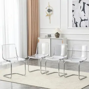 Bellemave  Transparent dining chair with arched legs, PC seat surface and steel pipe frame, modern dining chair, acrylic desk and chair suitable for home living room (transparent version set of 4)