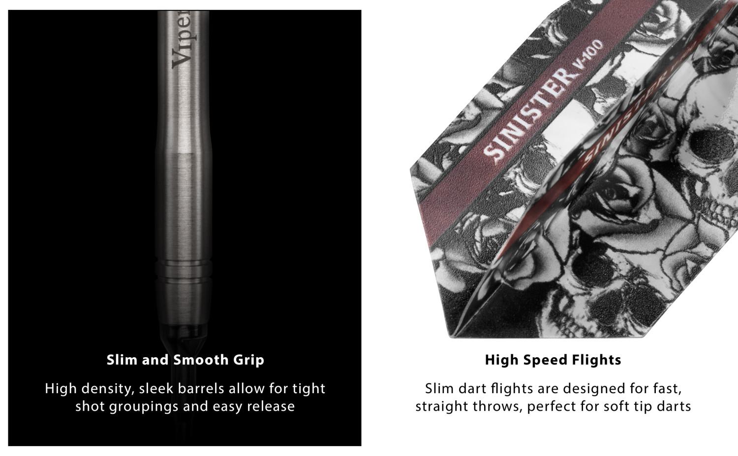 Viper Sinister Darts 95% Tungsten Soft Tip Darts Grooved Barrel 18 Grams