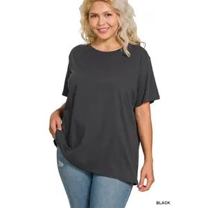 Zenana Plus Cotton Boyfriend Round Neck Tee