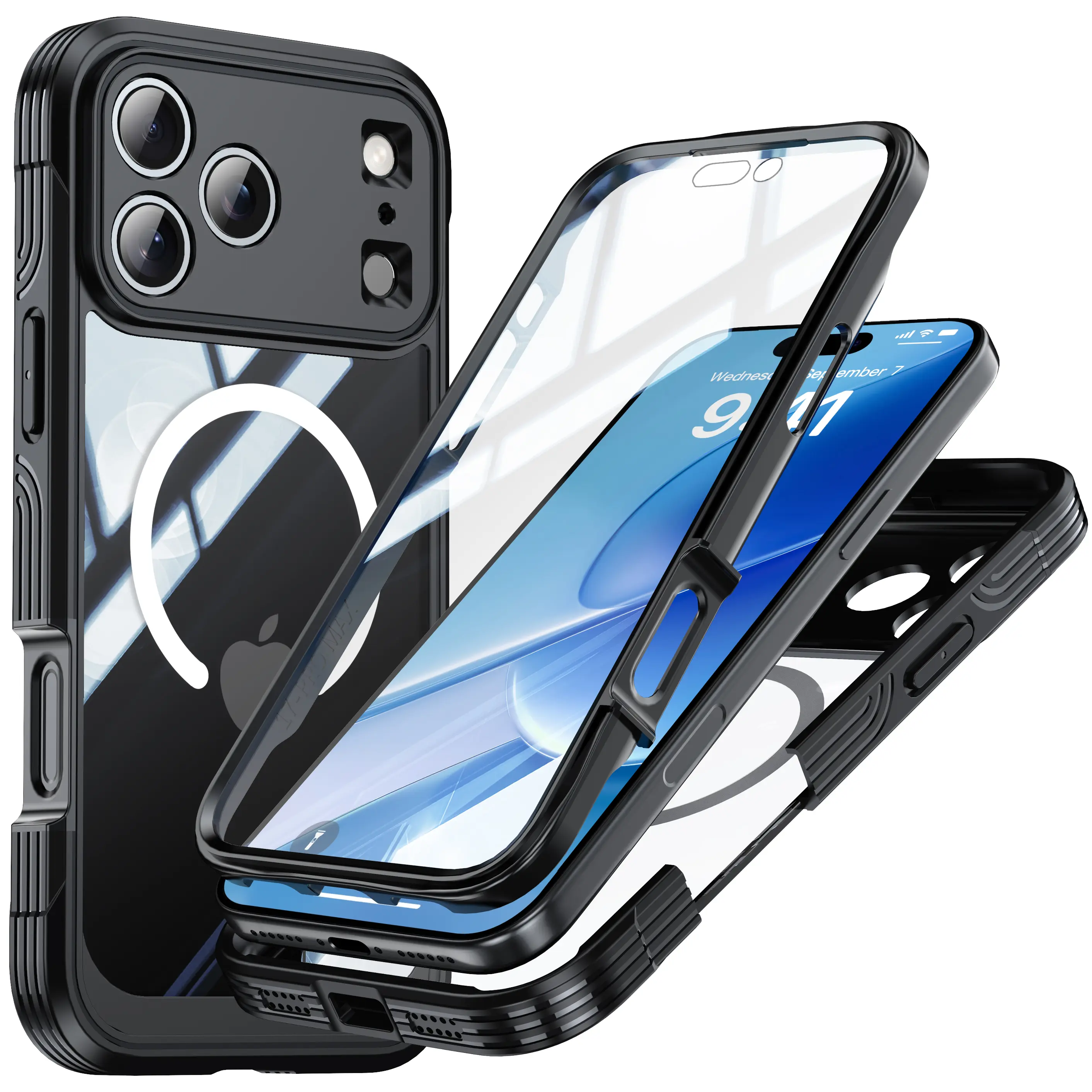 Magsafe-Compatible Bling Phone Case for iPhone 18 Pro Max,17,16,15 - Built-in 9H Tempered Glass Screen & Camera Lens Protectors, Full Body Shockproof Protection Cover, Wireless Accessories with Easy Installation for Women