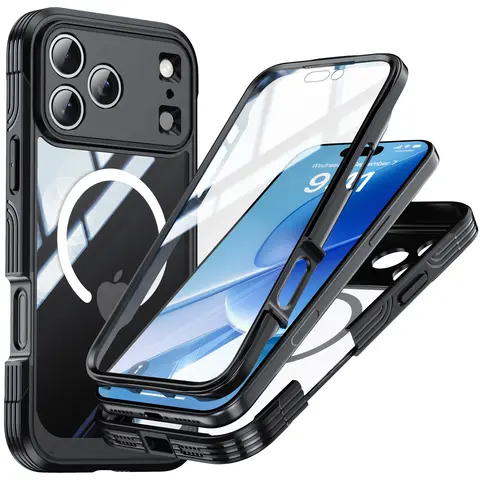 Magsafe-Compatible Bling Phone Case for iPhone 18 Pro Max,17,16,15 - Built-in 9H Tempered Glass Screen & Camera Lens Protectors, Full Body Shockproof Protection Cover, Wireless Accessories with Easy Installation for Women