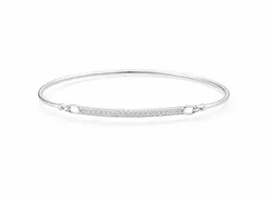 White Gold Bar Round Pave Diamond Bangle (14k Wg Diamond Bar Bangle