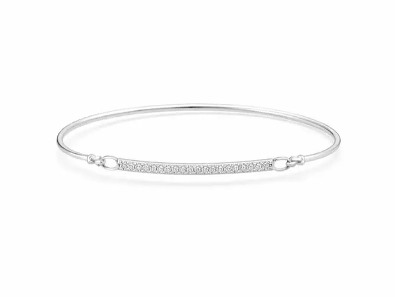 White Gold Bar Round Pave Diamond Bangle (14k Wg Diamond Bar Bangle