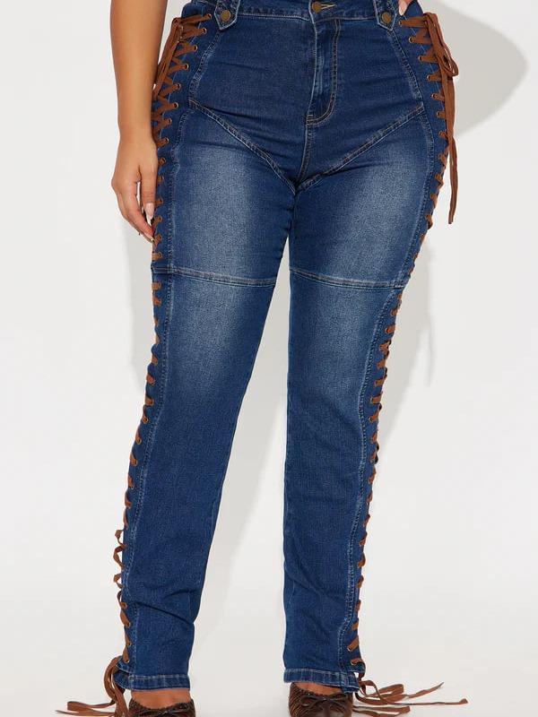 Jaw Dropper Stretch Lace Up Bootcut Jeans - Dark Wash