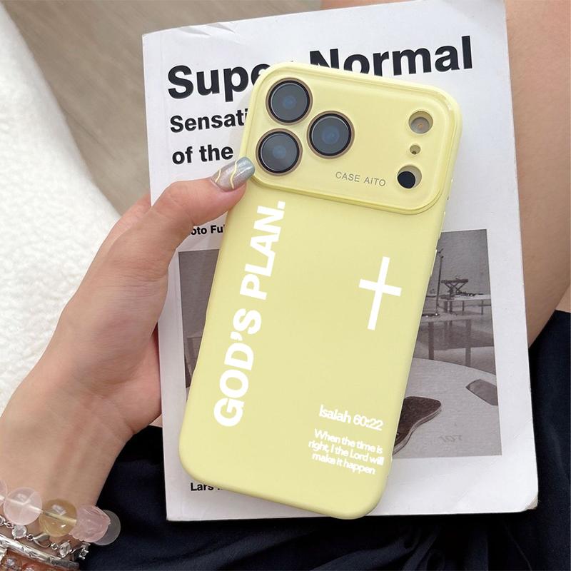God's Plan Dopamine Ins Style Solid Color Phone Case with Ultra Skin friendly Touch, All Inclusive Lens Phone Case Suitable for Apple 17 16 15 14 13 12