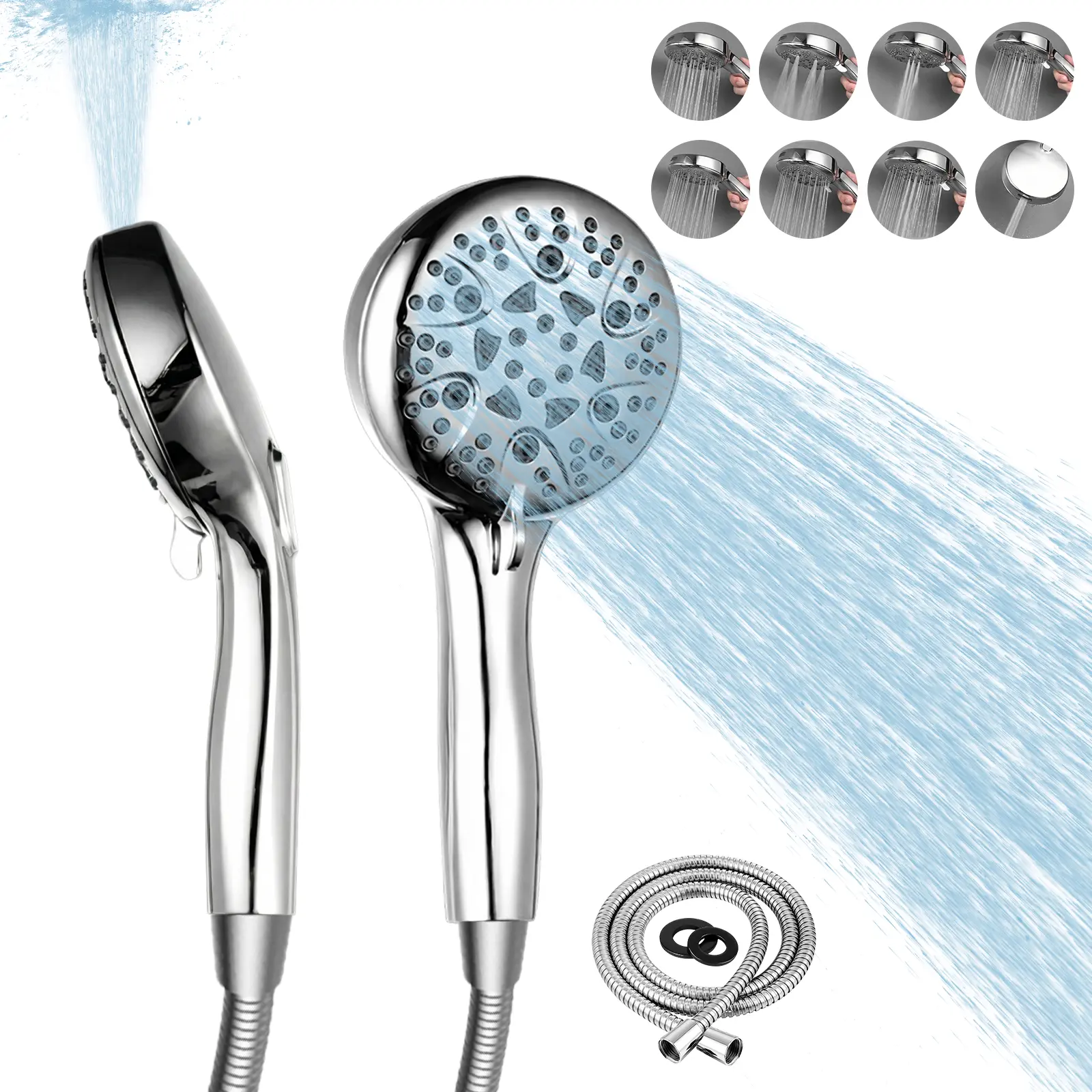 FEELSO Adjustable Hand Shower Head Set - High Pressure Shower Heads with 7 Spray Modes, 8 Spray Patterns, Boost Button, Water-Saving Design, Easy Installation, Durable Metal Construction, Wall-Mounted Bathroom Fixture