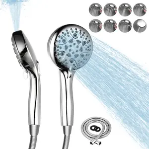 FEELSO High Pressure Shower Head with Hose - 7 Spray Modes & 8 Spray Patterns, Handheld Shower with Boost Button, Water-Saving Design, Easy Installation, Durable Metal Construction for Bathroom, Wall-Mounted