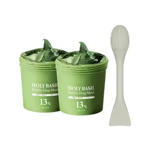 Holy Basil Bubble Deep Mask – Holy Basil & Carbonated Water for Cleansing Pores & Blackheads, Suitable for All Skin Types, Vegan Clay-to-Bubble Wash-Off Mask (90g / 3.17 oz) blackhead korean clay sparkle holy basil mascarillas para la cara