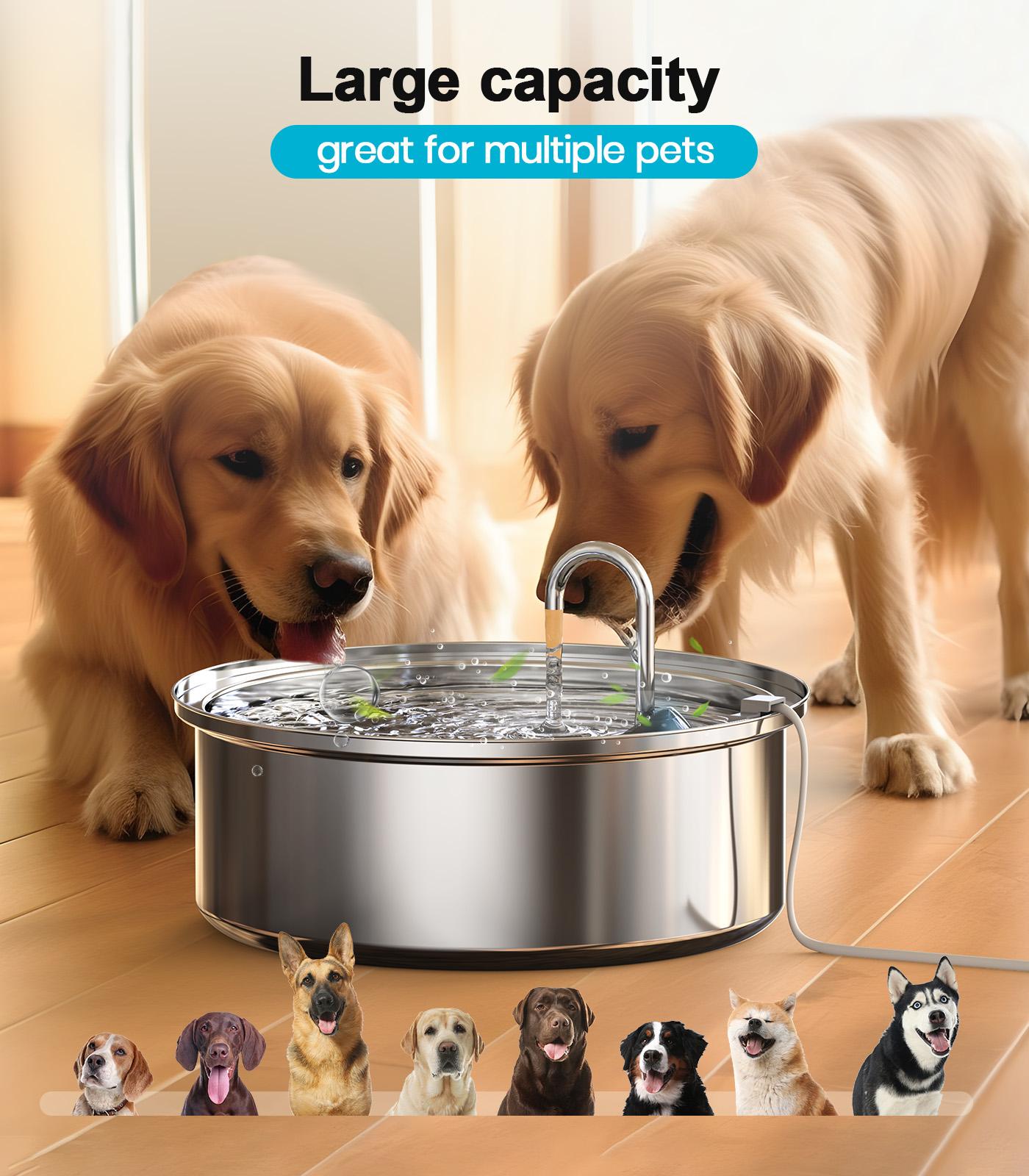 oneisall Dog Water Fountain for Large Dogs with 3  Filters, 6L Stainless Steel Dog Fountain,Ultra 35dB Quiet,Wide Drink Area for Large Dogs Cats and Multi-Pet Home drinking water bowl, automatic water feeder, stainless steel bowls, automatic water bowl