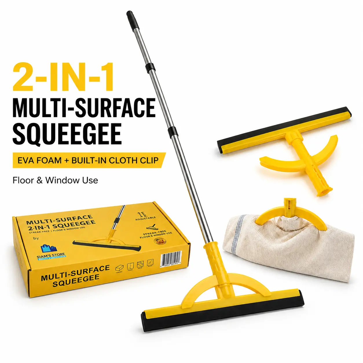 Heavy-Duty Floor Squeegee 2 in 1  - Lightweight & Durable Foam Blade with Extendable Handle for Indoor/Outdoor Cleaning haragan y trapeador 2 en 1 Adjustable Pool