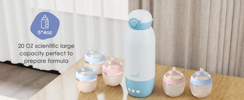 Grownsy Portable Bottle Warmer, Fast Baby Bottle Warmer On The Go, Cordless Travel Milk Warmer for Breastmilk/Formula, with Precise Temperature Control, Memory Function