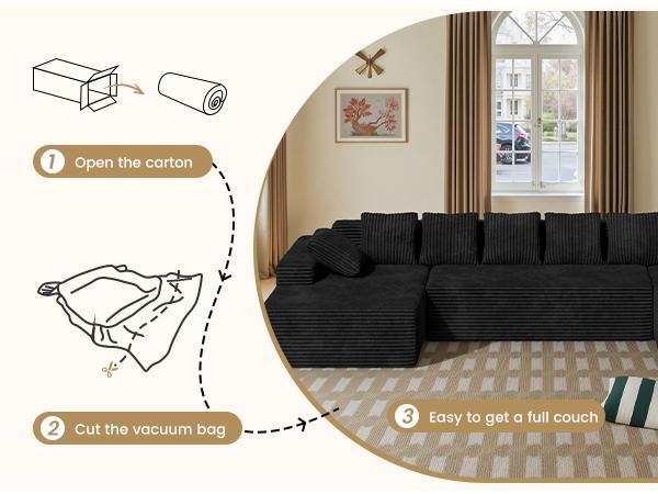 【3 Packages shipping】131'' Large Sectional Couches with Chaise Lounge, U-Shaped No Assembly Required Deep Seat Modular Cloud Sofa for Living Room 1PCS, Bedroom