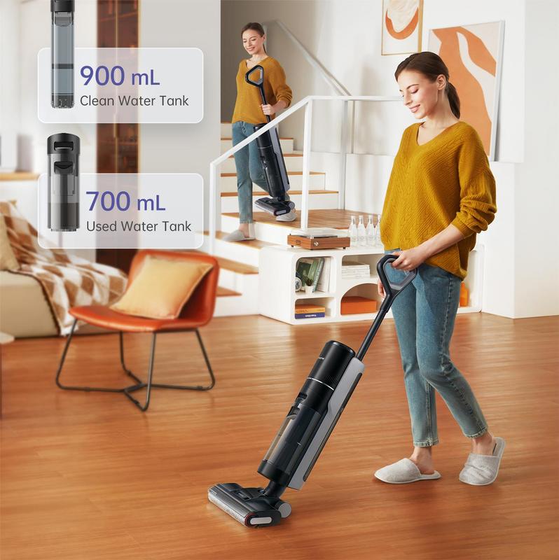 DREAME H12 PRO Wet Dry Vacuum Cleaner, Smart Floor Cleaner Cordless Vacuum and Mop for Hard Floors, One-Step Edge to Edge Cleaning with Hot Air Drying Black