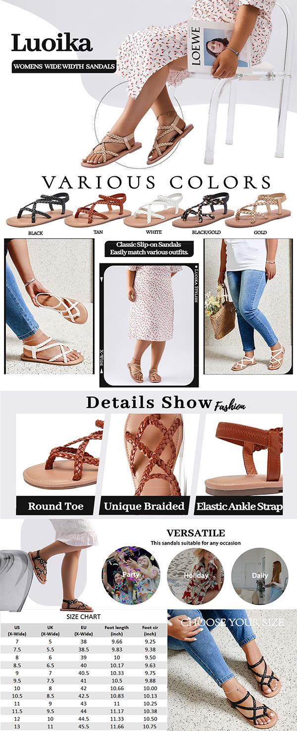 Luoika Women's Wide Width Flat Sandals, Flip Flop Casual Strapy Sandals Slip on Summer Beach Shoes for Women. Girl Flipflop