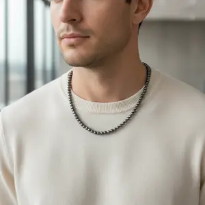 Mens 6mm Hematite Beaded Necklace