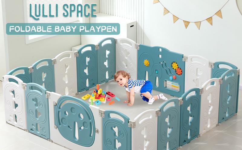 Baby Playpen,Foldable Playpen for Babies and Toddlers,Kids Activity Centre Safety Play Yard,Safety Gates for Indoor&Outdoor,Toddler Fence Play Area,Portable, Educational, 18 Panels