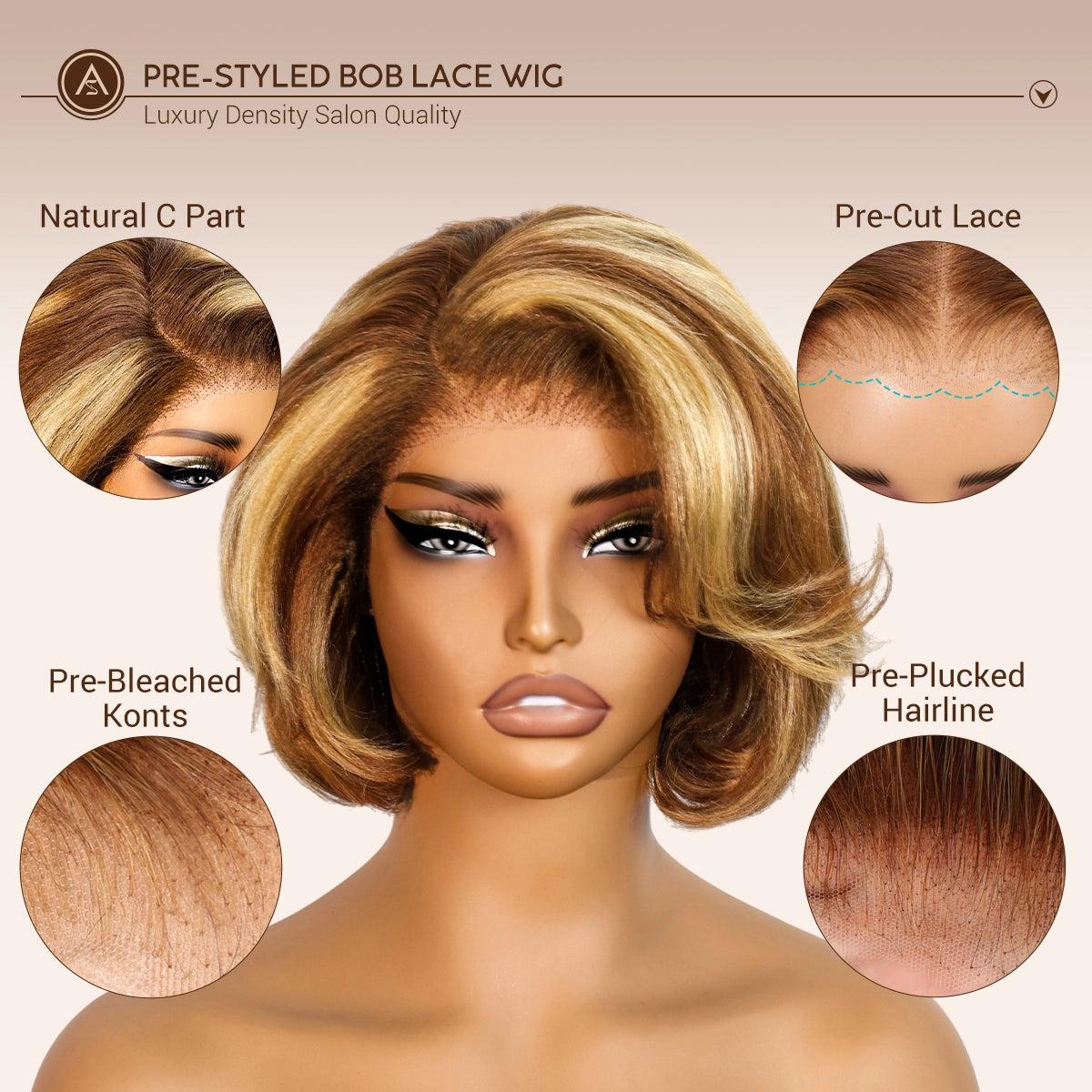 [New Arrival] Yaki Straight Layered Wig 6x4.5 Lace Closure Short Pixie Cut Wig for Black Women Silk Press Human Hair Bob Wig SpringStatements