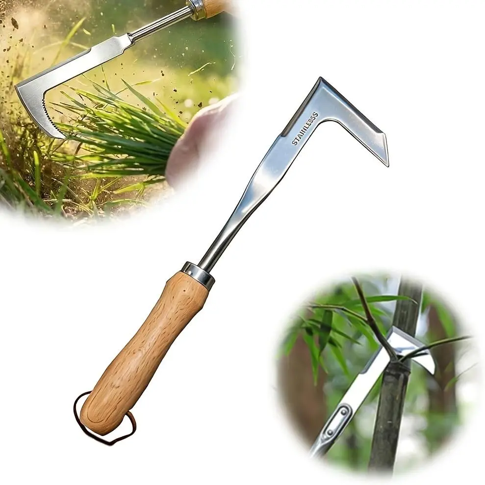 Stainless Steel Manual Crack Weeder Crevice Tool - L-Shaped Razor-Sharp Hardened Blade, Rust-Resistant, Comfortable Wooden Handle, 13in, Effortlessly Remove Weeds, Edging, For Weeding Older People, Widely Applicable, Garden Tools, Tools And Gadgets