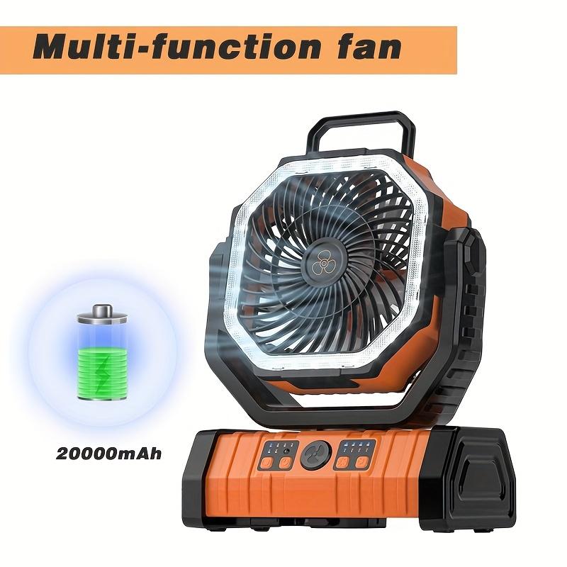 20000mAh Battery-Powered Camping Fan Desk Fan, Portable Outdoor Tent Fans With Hanging Hook 4 Speeds Wind , LED Lantern-360° Fan,Rechargeable&Night Light,For Power Outage, Picnic, Barbecue, Fishing, Travel, Jobsite, Home