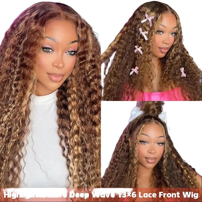 Highlight Ombre Lace Front Wig Human Hair 13x6 HD Honey Blonde 4/27 Deep Wave Lace Frontal Wigs Glueless Wigs Human Hair