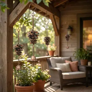 Vintage Pine Cone-Shaped Hanging Rain Bell, Garden and Patio Home Decoration, Wrought Iron Pine Cone Pendant, Spring and Summer Decoration.