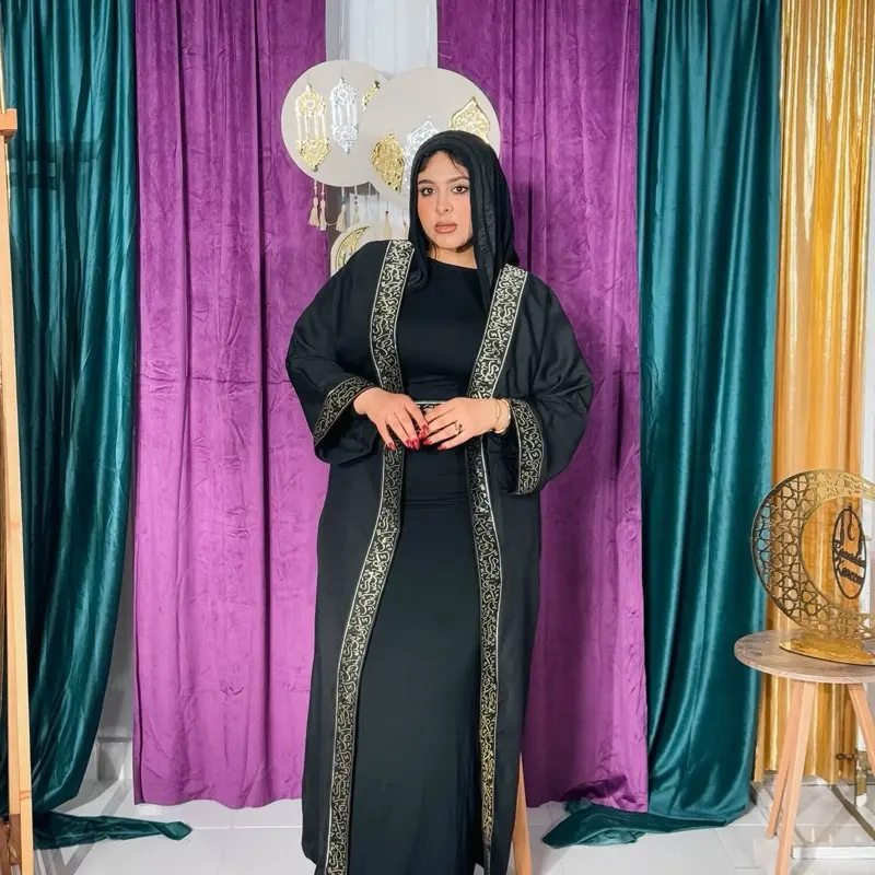 Black Kaftan with Gold Arabic Embroidery