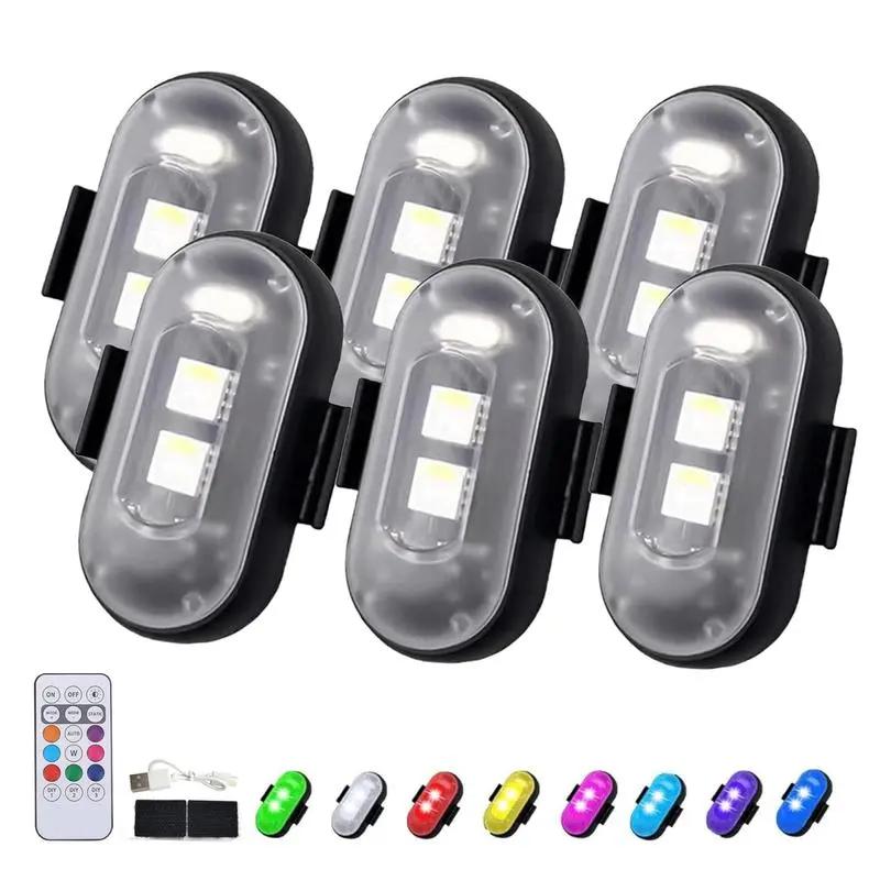 6PCS Wireless LED Lights for Carwith Remote Control, Wireless LED Strobe Lights 8Colors USB Charing lP65 Waterproot Anti-Collision Warning Light for Car Interior Truck Motorcycle Drone Aircraft e bike Vehicle Pink