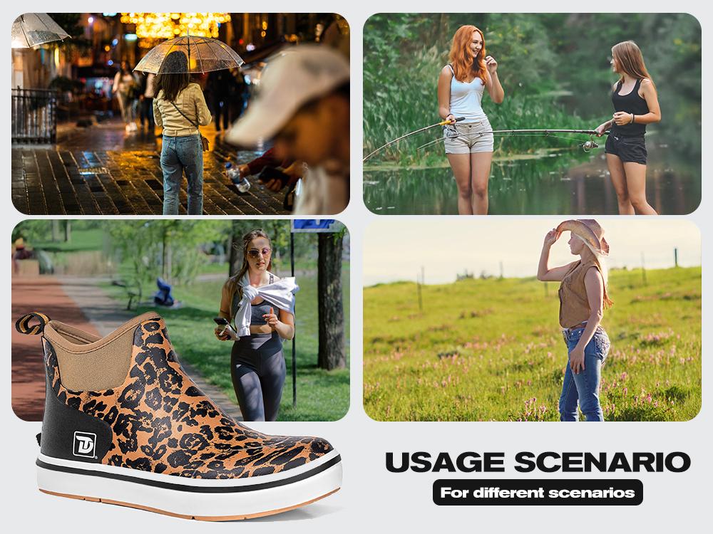 Trudave Women's Deck Boots, Waterproof Rubber Fishing Rain Boots, Anti-slip Short Ankle Shoes for Outdoor Fishing, Boating Leopard Print Footwear Comfort #TiktokShopBlackFriday