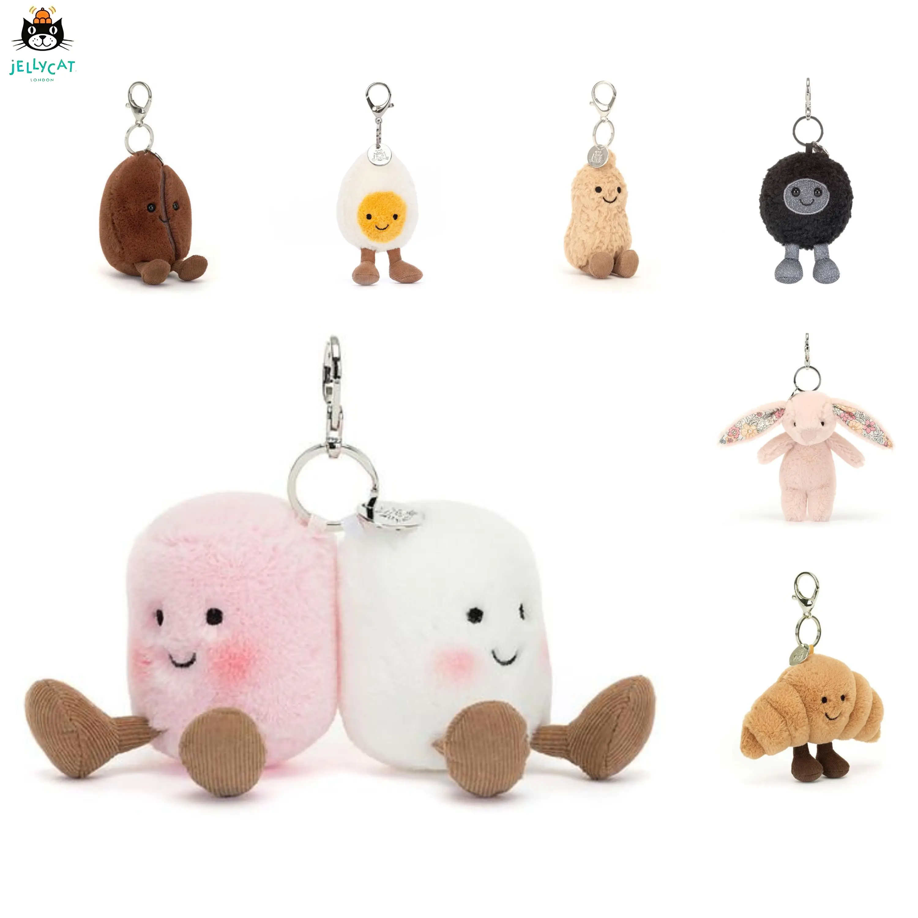 Jellycat Marshmallows Plush Bag Charm - Cute Mini Stuffed Animal Keyring, Soft Collectible Accessory, Birthday Gift for Kids