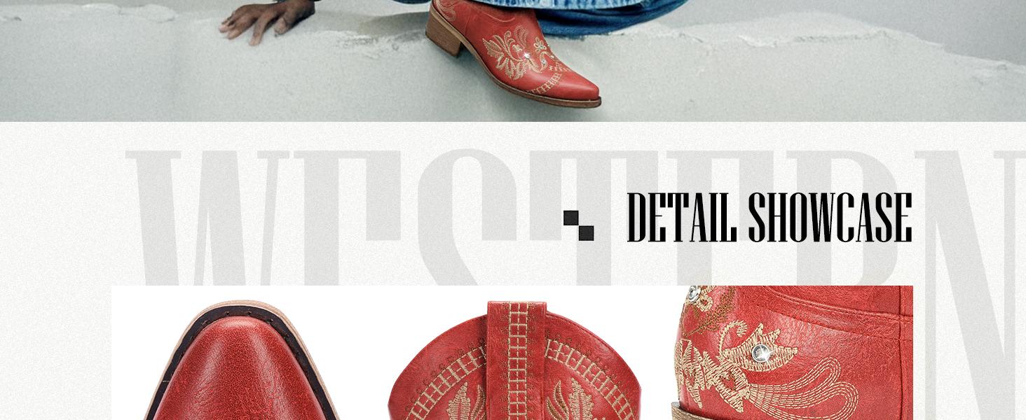 【Rodeo Boots】Pasuvo Women's Western Cowboy Boots – Short Cowgirl Boots with Embroidered Floral Design, Sparkling Chunky Heel & Pointed Toe – Stylish & Comfortable for Rodeo, Country Concerts, Festivals & Daily Wear