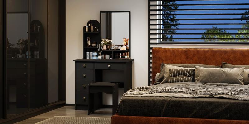 FUFU&GAGA Upgrade Crystal Handle LED Makeup Vanity Set with Drawer Shelf Lighted Mirror & Jewelry Organizer White 31.5W x 15.7D x 55.1H Modern Finish Large Storage Space