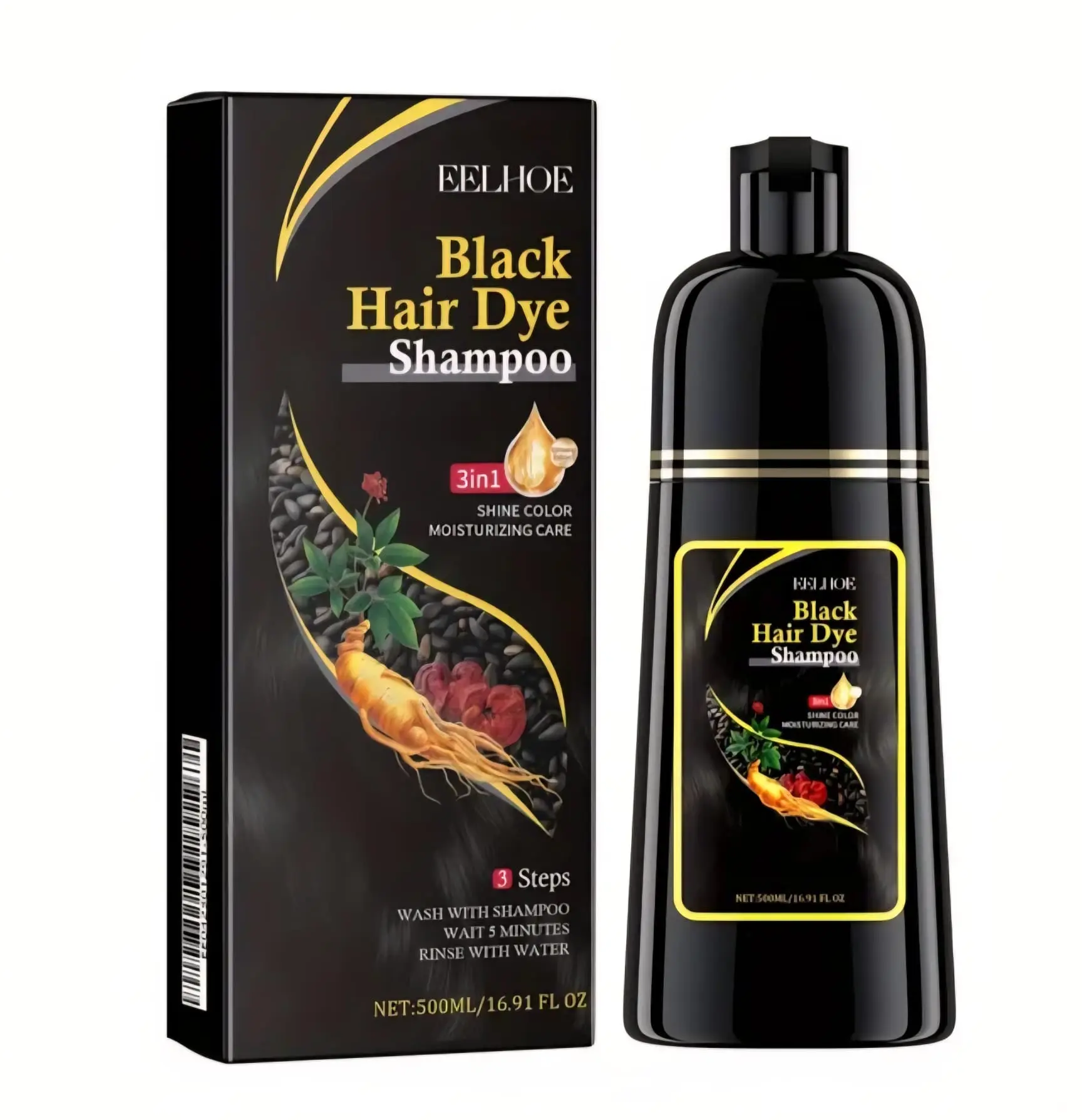 Original Black Color Dye Shampoo - Foam Haircare Product, No Bleach Shampoo for Damaged Hair Care, Moisturizing, Cleansing, Repairing, Softening Rough Strands, Nourishing Scalp, All Hair Types