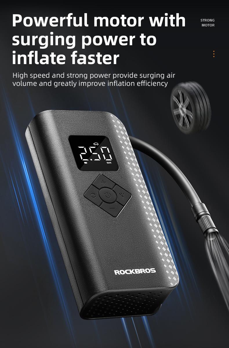 ROCKBROS A13 Mini Wireless Handheld Tire Inflator Tool, 150PSI High Pressure Portable Inflator, 2000mAh Smart Control Fast Inflation Cycling Air Pump with LED Light, Wireless Tire Inflator