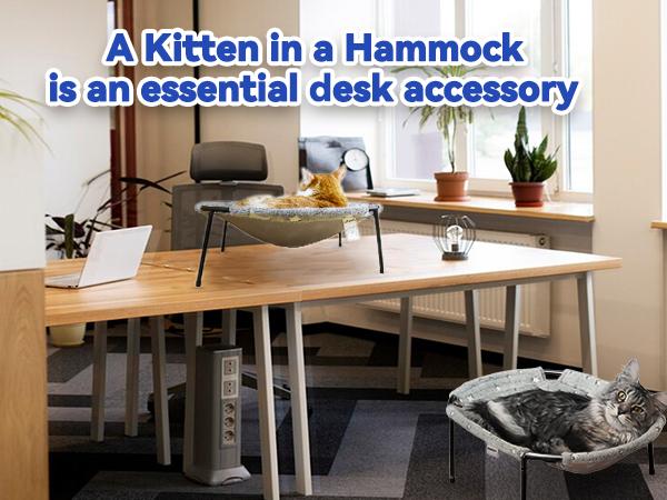 POMESEA Desk & Floor Cat Hammock,Soft Elevated Pet Bed for Dogs & Cats, Glow in The Dark,Napping Spot,Raised Cozy Hammock,Cat Lounge Furniture