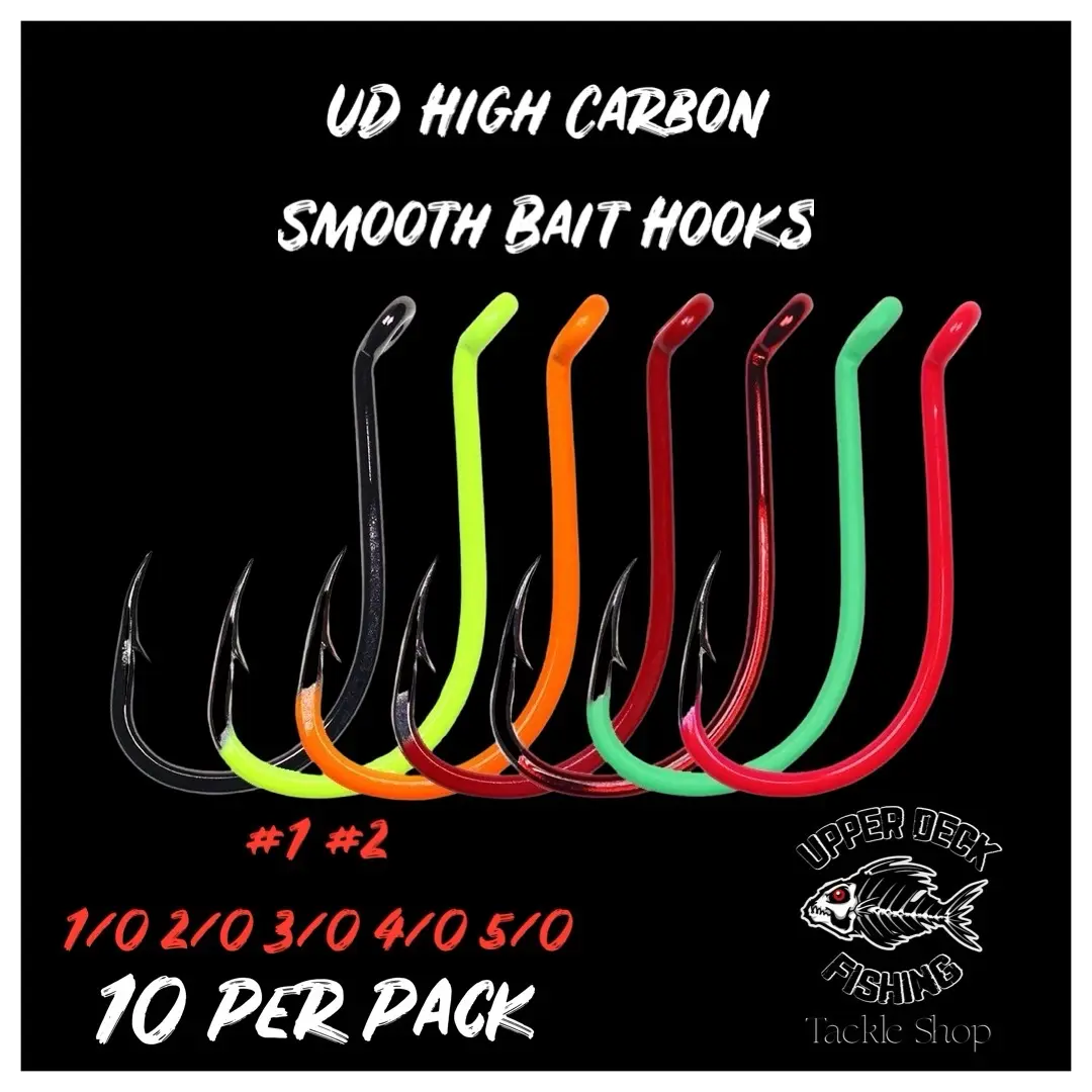 High Carbon Steel Colored Bait Hooks - Range of Sizes Available for Big Fish Catching 10Pk