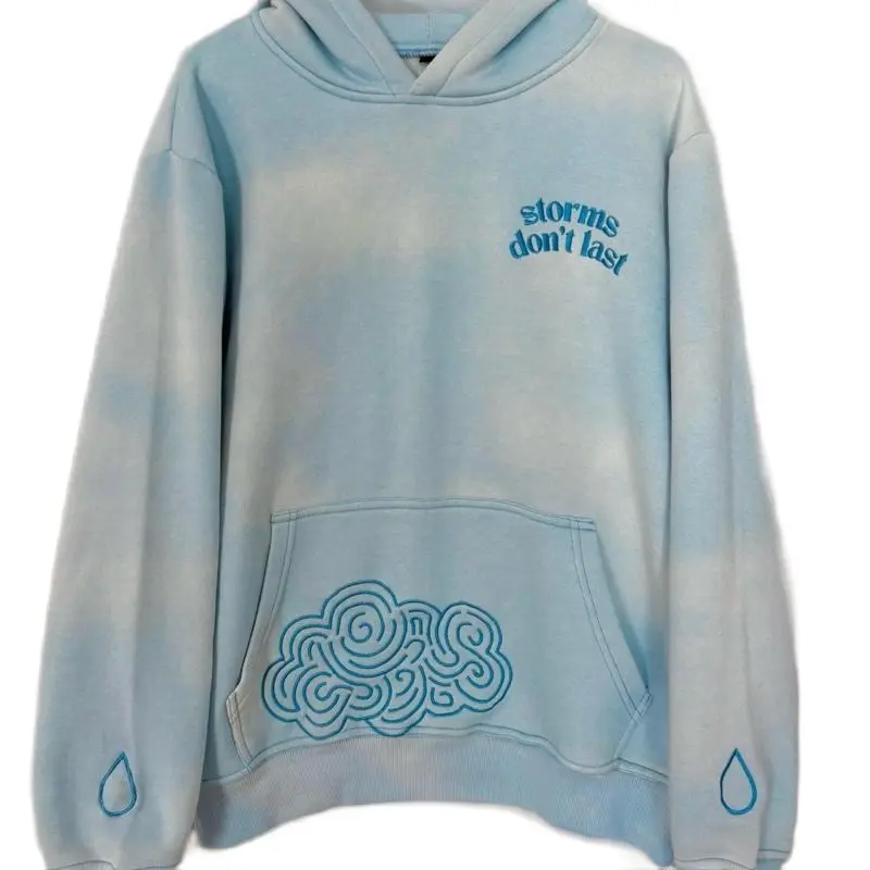 Storms Don't Last Hoodie Dark Cyan - Oversized Fit, Marble Sleeve Fidget, Mental Health Support, Casual Menswear, Medium Size, Relaxed Fit, Sweatshirts & Tops