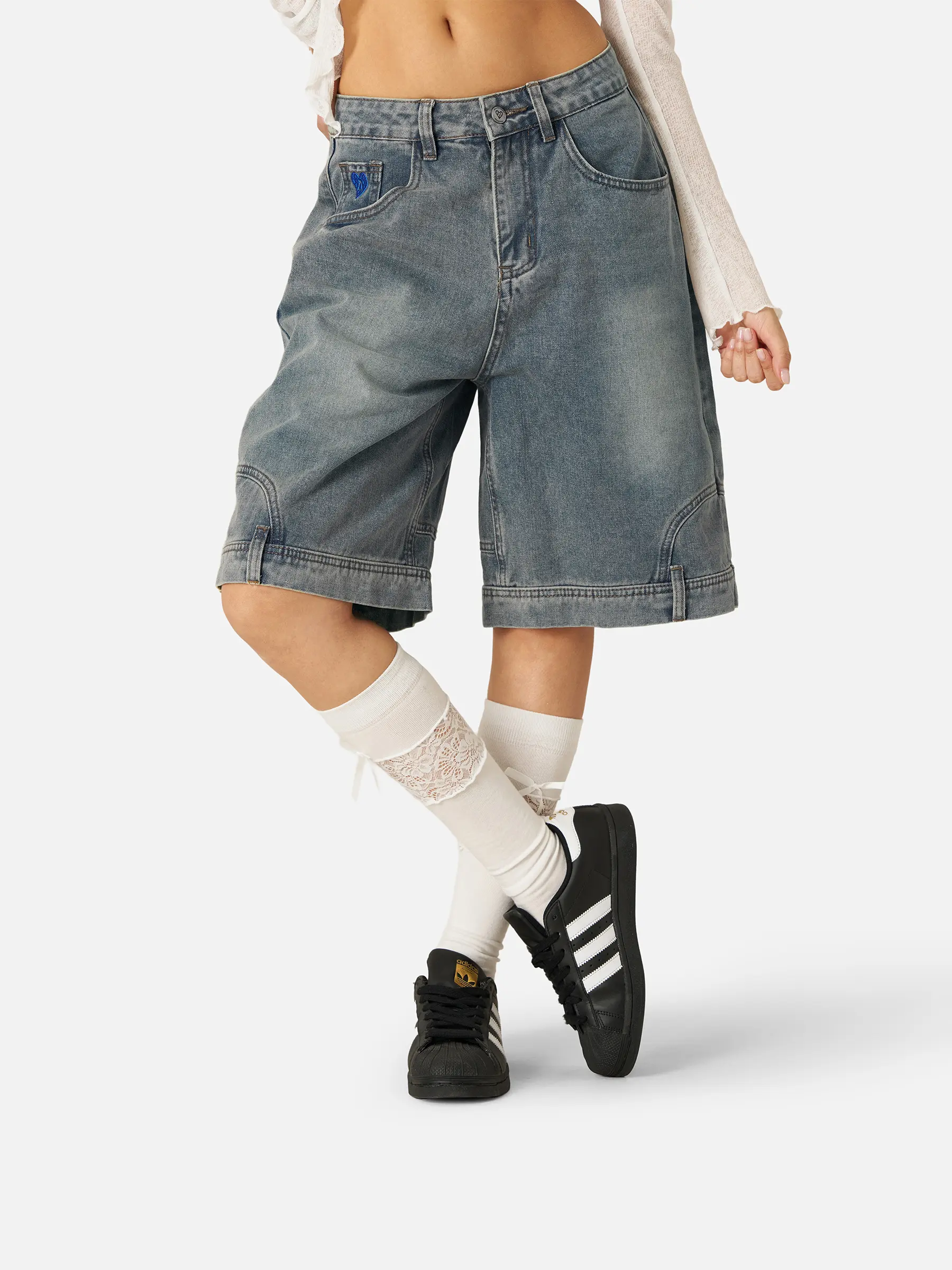 Aelfric Eden Washed Reverse Jortsl Denim Shorts Loose Fit Baggy Jean Short Streetwear Trendy Outfits  Casual Vintage Jean Shorts,clothes for back to school,first day of school outfits