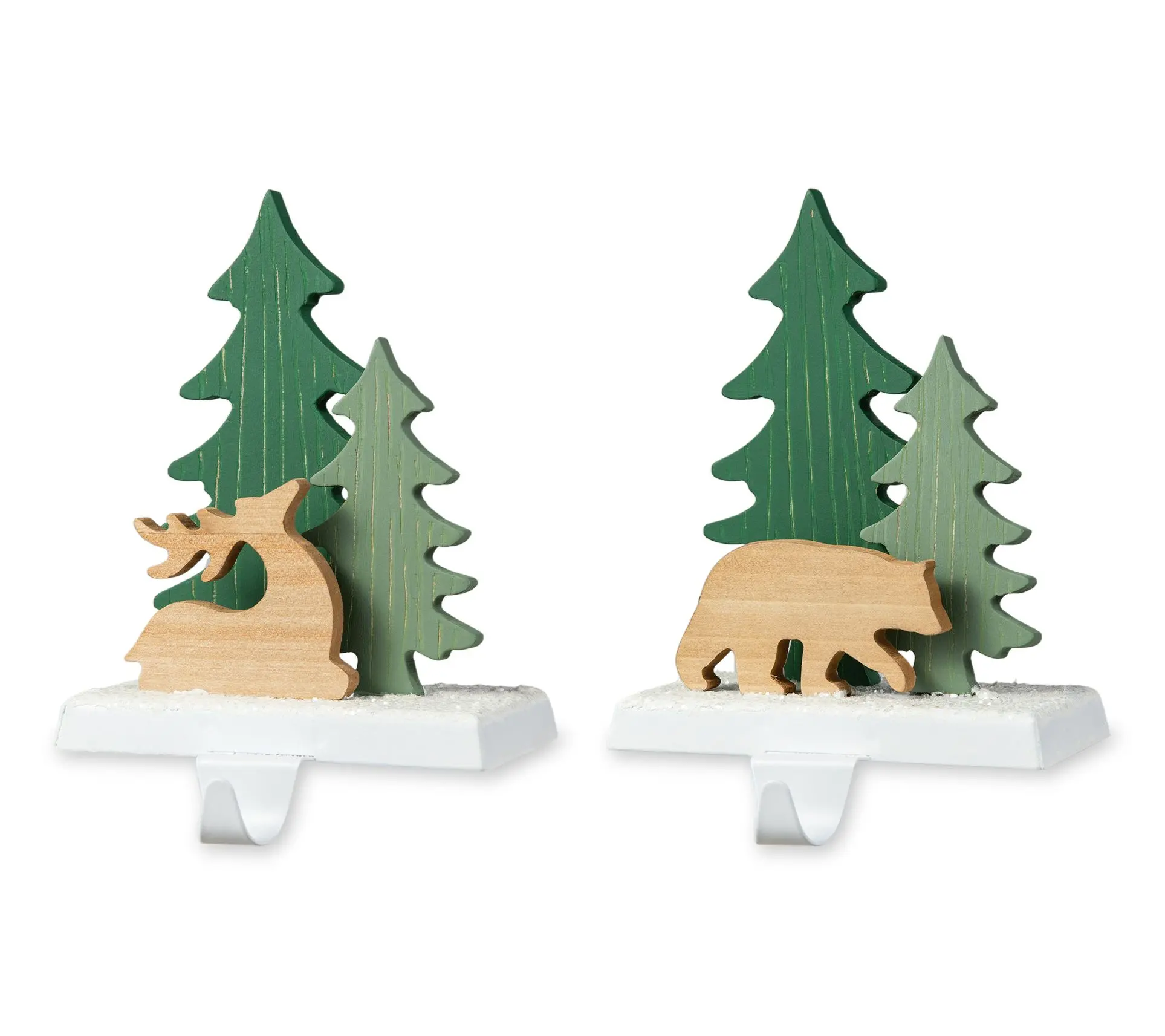 Glitzhome Forest Reindeer & Bear Christmas Stocking Holder S/2