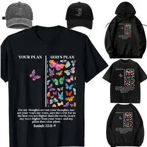 Your Plan and God's Plan Butterflies Isaiah  Faith T-Shirt，Casual Sleeve Crew Neck T-shirt, Fashion  Top for Daily Wear，Sweatshirt, Hoodie，Unisex，For children，Family set. Gift. pleasantly surprised