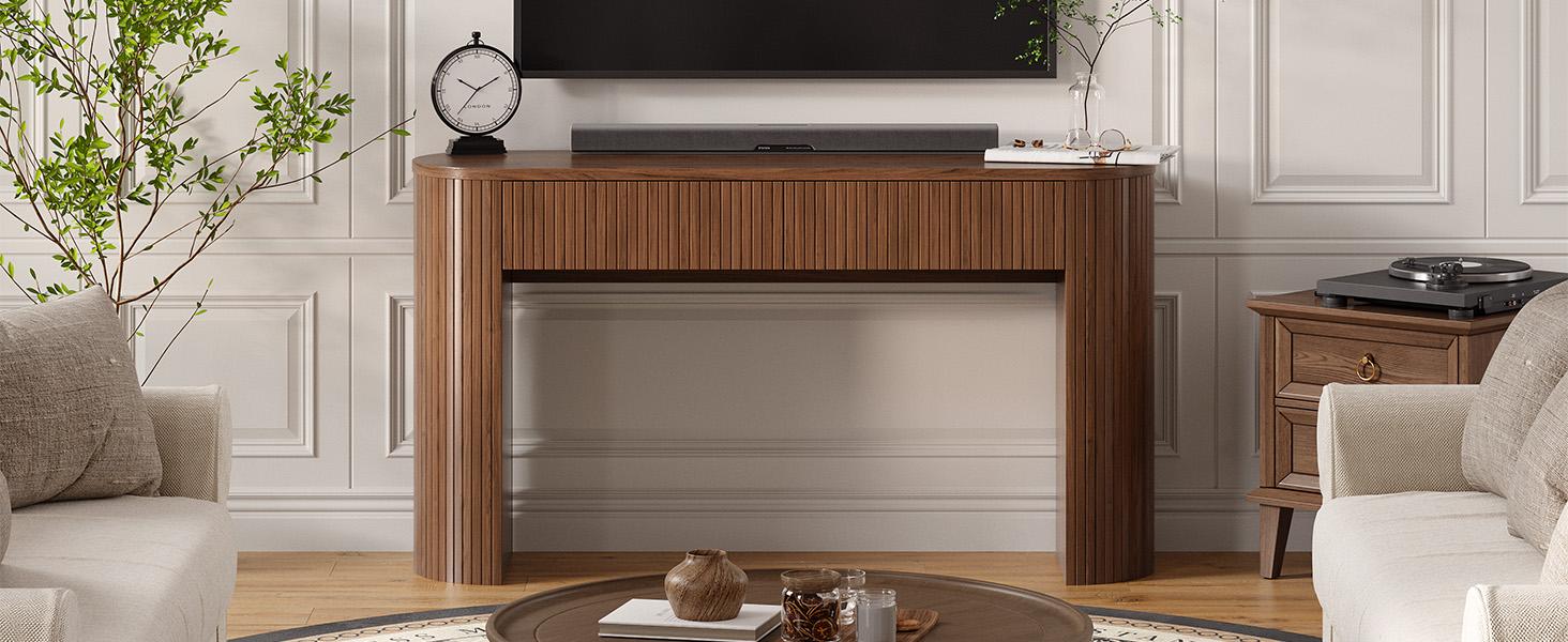 【SPOTLIGHT DAY】ONBRILL 55 Inch Console Table with 2 Drawers, Fluted Entryway Tables with Storage, Sofa Table Behind The Couch, Hallway Tables, Mid-Century Modern Foyer Table for Entryway, Hallway, Living Room