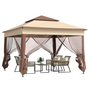 Outsunny 11' x 11' Pop Up Canopy, Outdoor Patio Gazebo Shelter with Removable Zipper Netting, Instant Event Tent w/ 114 Square Feet of Shade and Carry Bag for Backyard, Garden, Khaki