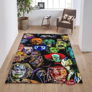 Horror Movie Rug,Halloween Rug, Horror Movie Characters Area Rug, Rugs For Living Room,For Home Decor, Fear Movie Characters Area Rug