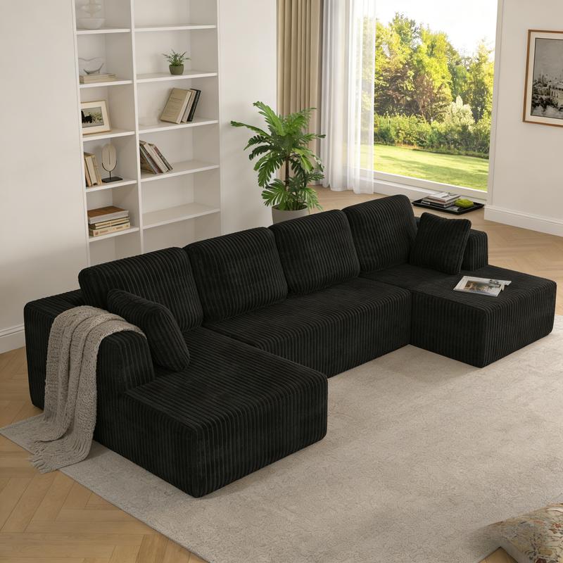 [3 Packs Shipped] Niccae 132-inch U-Shaped Sectional Corduroy Sofa - Modern and Soft for Living Room, Comfortable, No Assembly Required, Popular Boneless Sectional Sofa for Multiple People